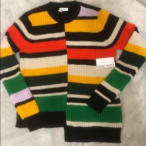 Nine West Asymmetrical Hem Striped Sweater